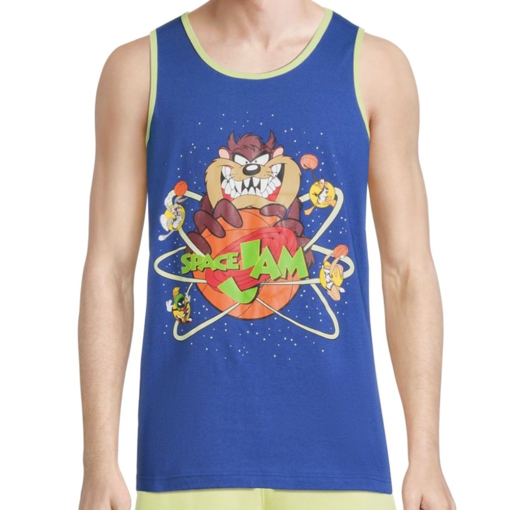 Space Jam Cast Men's Blue Graphic Tank Top "Go Team Tun Squad!" Size Medium